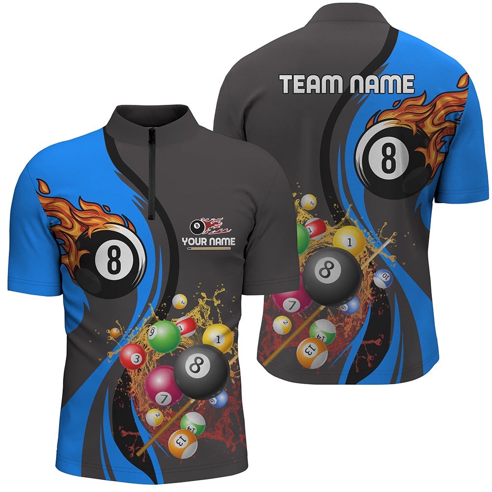 Customized Fire And Water 8 Ball Pool Billiard Balls Blue Jersey Shirts, Personalized Billiard Team Jersey Shirt Customized Fire And Water 8 Ball Pool Billiard Balls Blue Jersey Shirts, Personalized Billiard Team Jersey Shirt