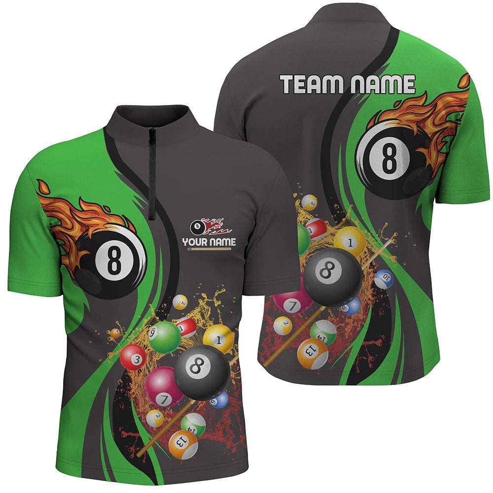 Customized Fire And Water 8 Ball Pool Billiard Balls Green Jersey Shirts, Personalized Billiard Team Jersey Shirt Customized Fire And Water 8 Ball Pool Billiard Balls Green Jersey Shirts, Personalized Billiard Team Jersey Shirt