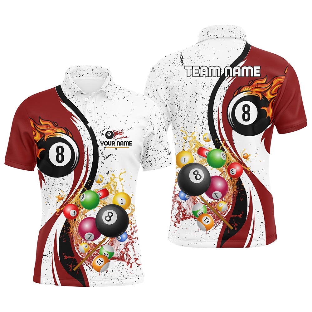 Customized Fire And Water 8 Ball Pool Billiard Balls Red White Polo Shirts, Personalized Billiard Polo Shirt Customized Fire And Water 8 Ball Pool Billiard Balls Red White Polo Shirts, Personalized Billiard Polo Shirt