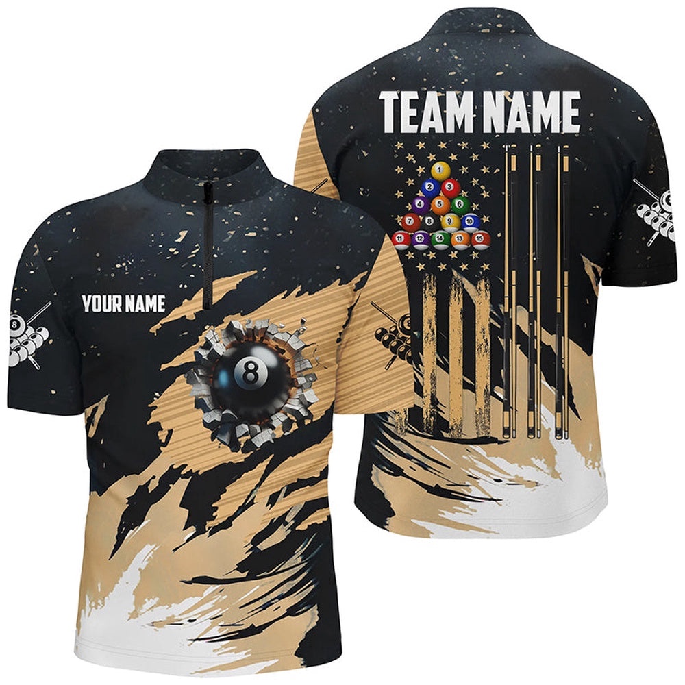 Customized Grunge American Flag 8 Ball Pool Billiard Shirts, Patriotic Pool Player Shirts, Personalized Billiard Team Jersey Shirt Customized Grunge American Flag 8 Ball Pool Billiard Shirts, Patriotic Pool Player Shirts, Personalized Billiard Team Jersey Shirt