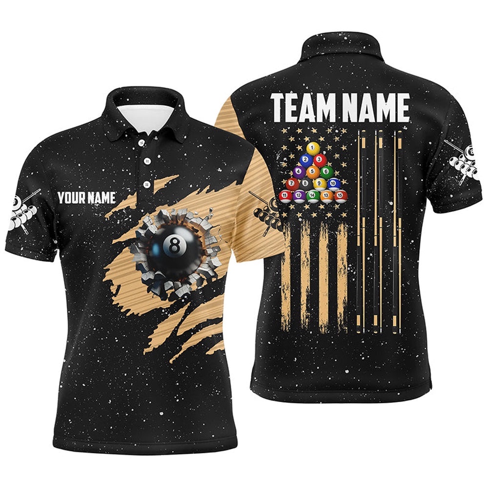 Customized Grunge American Flag 8 Ball Pool Patriotic Pool Player Shirts, Personalized Billiard Polo Shirt Customized Grunge American Flag 8 Ball Pool Patriotic Pool Player Shirts, Personalized Billiard Polo Shirt