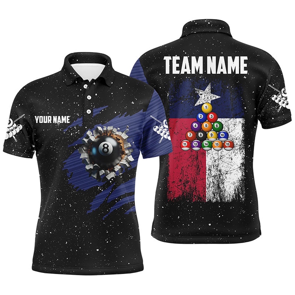 Customized Grunge Texas Flag 8 Ball Pool Billiard Polo Shirts, Patriotic Pool Player Shirts, Personalized Billiard Polo Shirt Customized Grunge Texas Flag 8 Ball Pool Billiard Polo Shirts, Patriotic Pool Player Shirts, Personalized Billiard Polo Shirt