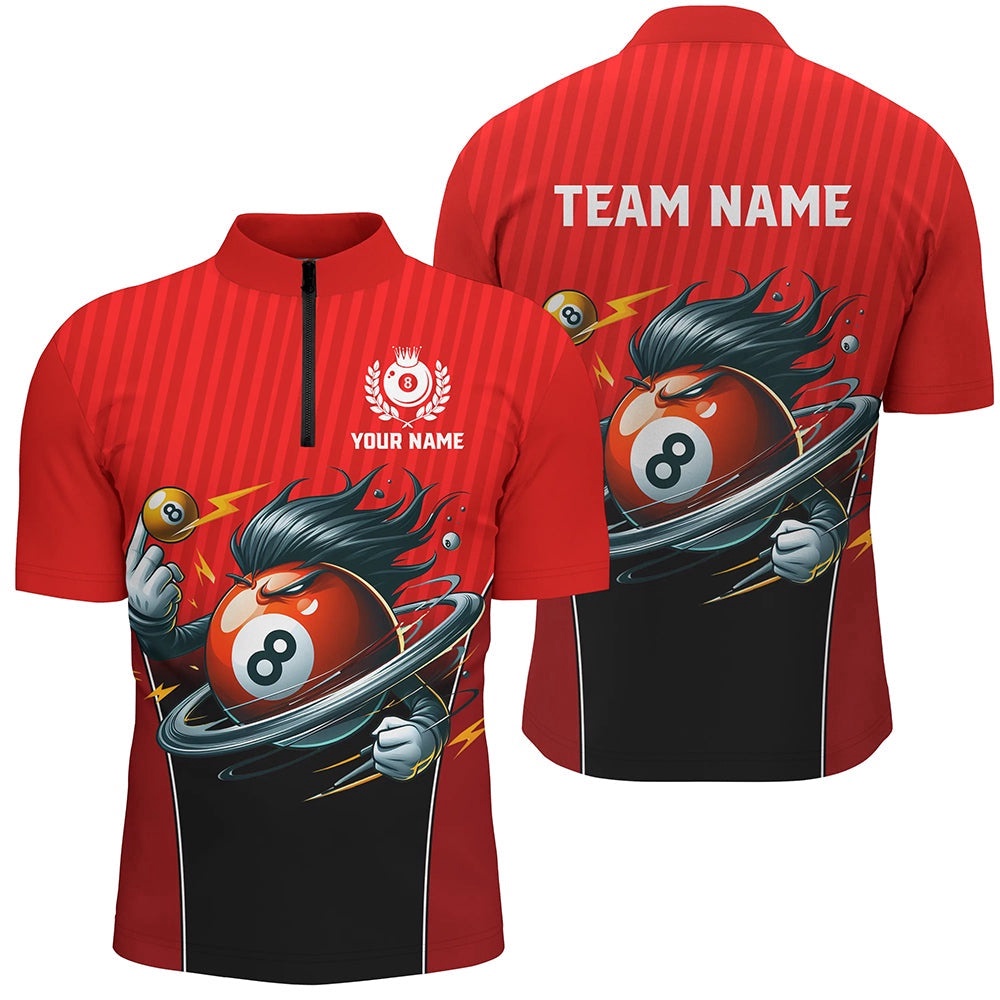 Customized Red Billiard 8 Ball Funny Cartoon Jersey Shirts, Billiard Shirts Funny, Personalized Billiard Team Jersey Shirt