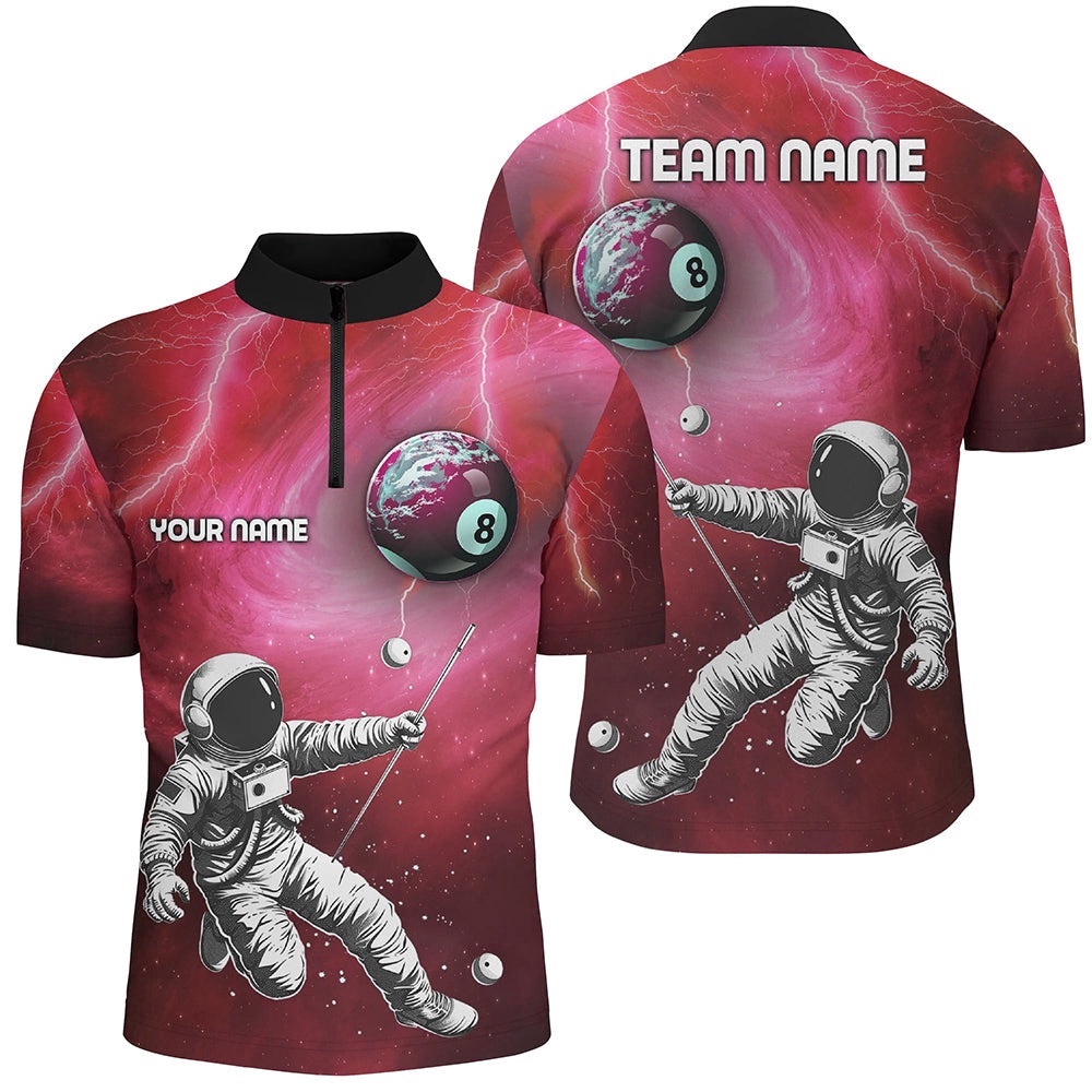 Customized Red Galaxy Astronaut 8 Ball Pool Billiard Shirts, Funny 3D Printed Billiard Shirts, Personalized Billiard Team Jersey Shirt
