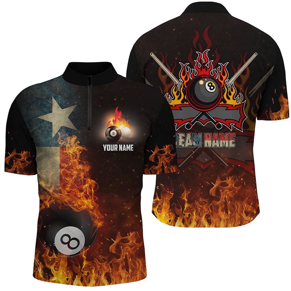 Customized Texas Flag 8 Ball Pool On Fire 3D Billiards Team Shirts, Personalized Billiard Team Jersey Shirt Customized Texas Flag 8 Ball Pool On Fire 3D Billiards Team Shirts, Personalized Billiard Team Jersey Shirt