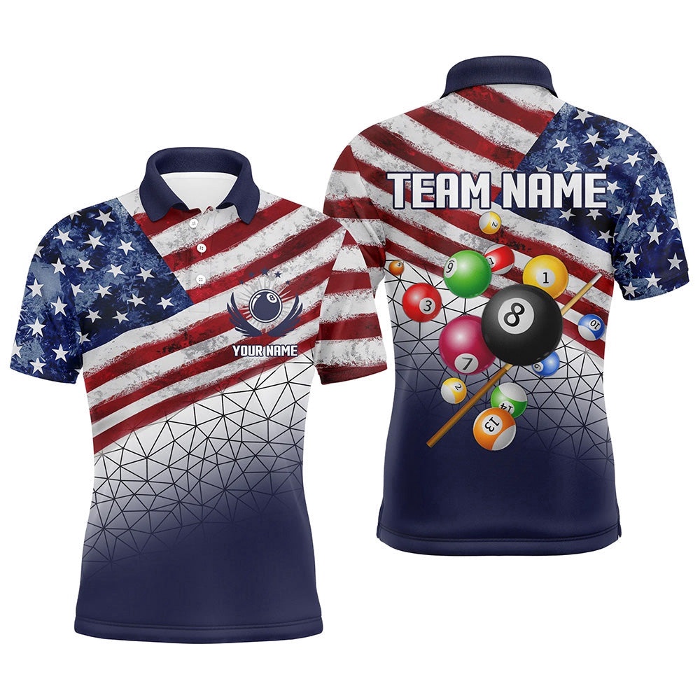 Customized Us Flag 3D Billiard Balls Polo & Polo Shirt, Patriotic Billiard Polo Attire, Personalized Billiard Polo Shirt