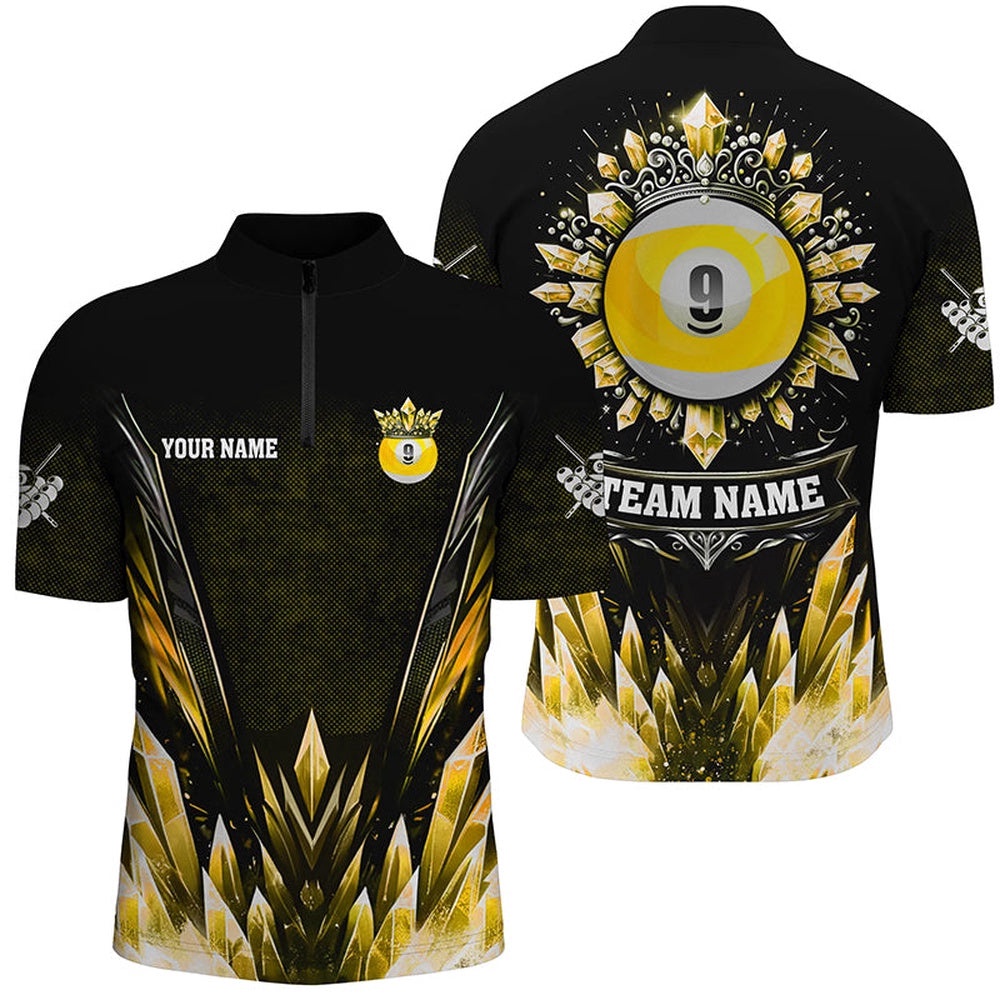 Customized Yellow Icy Funny 9 Ball Pool Crown Jersey Shirt Custom Billiard Jersey, Personalized Billiard Team Jersey Shirt