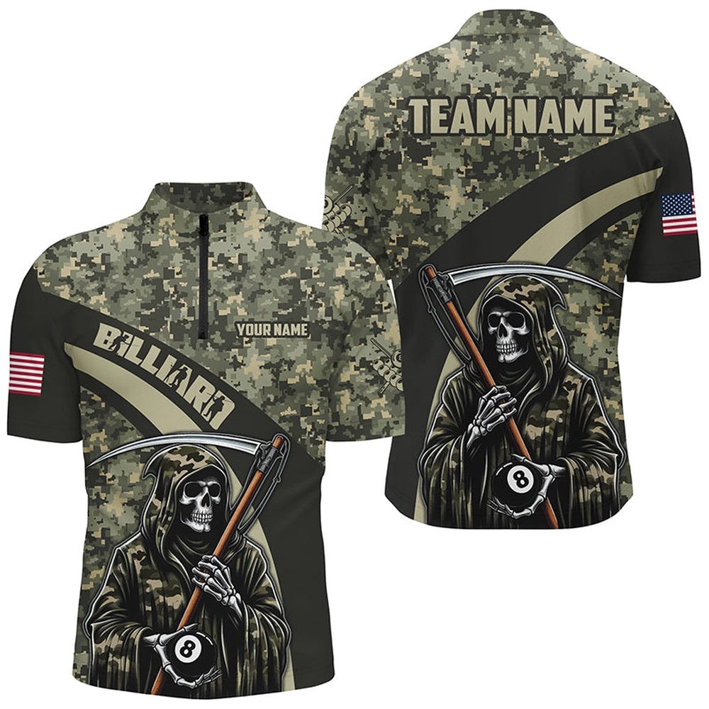 Death Skeleton Green Camo Billiard Shirts Custom Military Billiard Jerseys, Personalized Billiard Team Jersey Shirt Death Skeleton Green Camo Billiard Shirts Custom Military Billiard Jerseys, Personalized Billiard Team Jersey Shirt