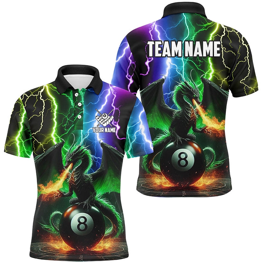 Dragon 8 Ball Pool Fire Billiard Shirts Custom Colorful Thunder Lightning Billiard Polo, Personalized Billiard Polo Shirt Dragon 8 Ball Pool Fire Billiard Shirts Custom Colorful Thunder Lightning Billiard Polo, Personalized Billiard Polo Shirt