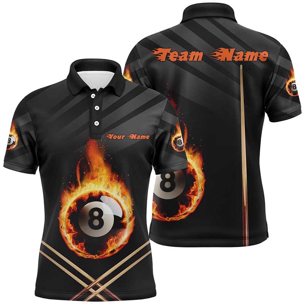 Fire 8 Ball Billiard 3D Polo Shirts, Custom Name 8 Ball Pool Team Polo, Personalized Billiard Polo Shirt Fire 8 Ball Billiard 3D Polo Shirts, Custom Name 8 Ball Pool Team Polo, Personalized Billiard Polo Shirt