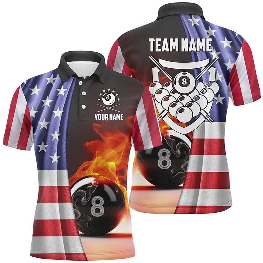 Fire 8 Ball Pool Billiard 3D Polo Shirts, Custom US Flag Billiards Polo, Personalized Billiard Polo Shirt Fire 8 Ball Pool Billiard 3D Polo Shirts, Custom US Flag Billiards Polo, Personalized Billiard Polo Shirt