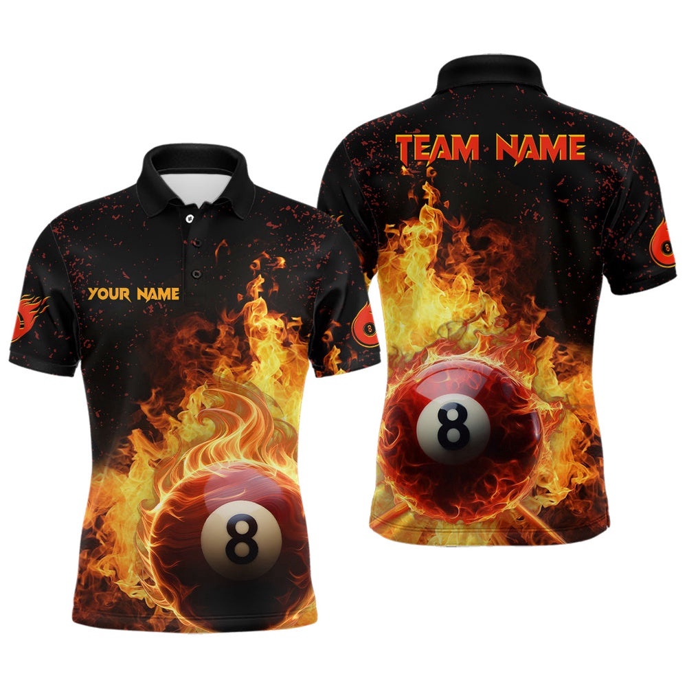 Fire 8 Ball Pool Black Billiard 3D Polo Shirts, Custom Billiard Team Shirts, Personalized Billiard Polo Shirt Fire 8 Ball Pool Black Billiard 3D Polo Shirts, Custom Billiard Team Shirts, Personalized Billiard Polo Shirt