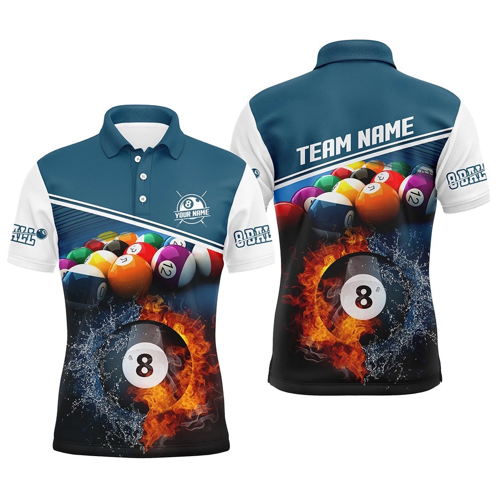 Fire And Water 8 Ball Billiards Blue 3D Polo Shirts, Custom Billiards Polo, Personalized Billiard Polo Shirt Fire And Water 8 Ball Billiards Blue 3D Polo Shirts, Custom Billiards Polo, Personalized Billiard Polo Shirt