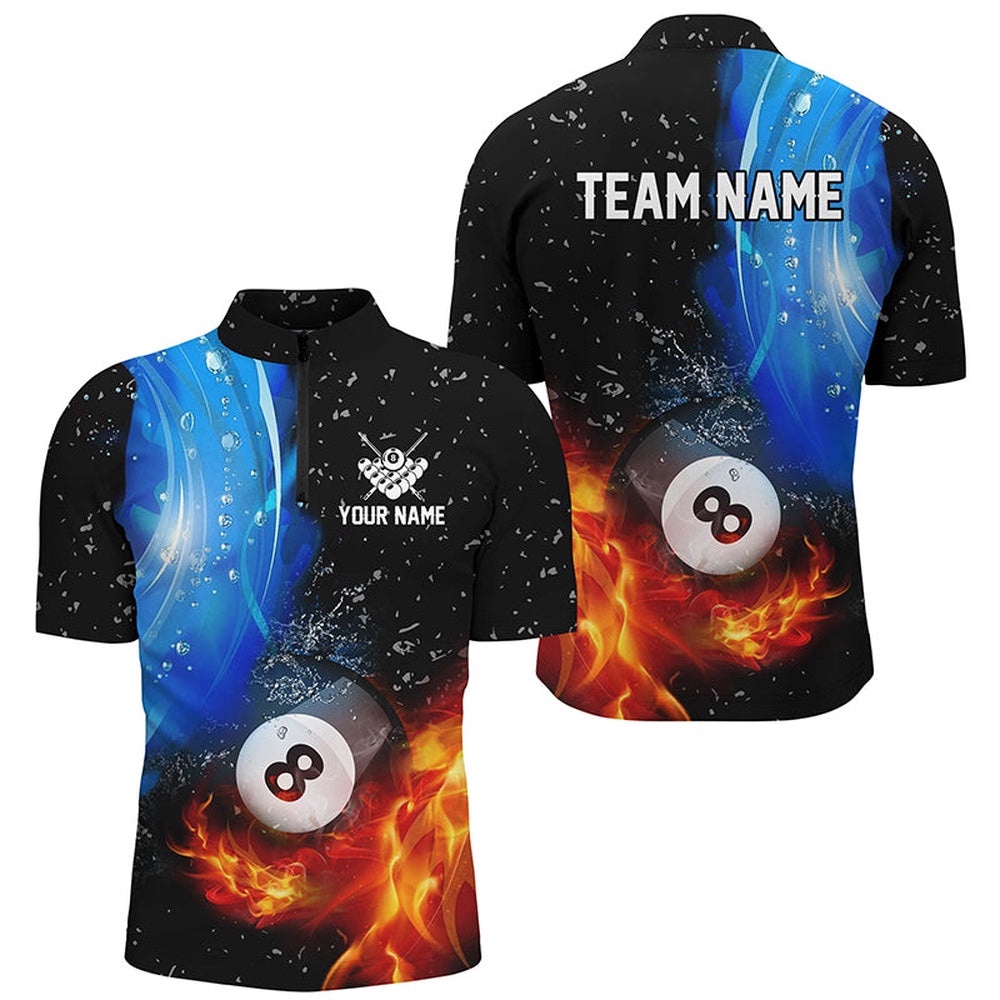 Fire And Water 8 Ball Pool Billiard Shirts Custom 3D Billiard Jerseys, Personalized Billiard Team Jersey Shirt