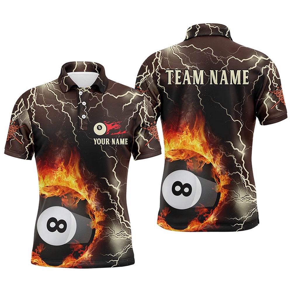 Fire Flame Lightning Custom 8 Ball Pool Billiards Polo, Personalized Billiard Polo Shirt Fire Flame Lightning Custom 8 Ball Pool Billiards Polo, Personalized Billiard Polo Shirt