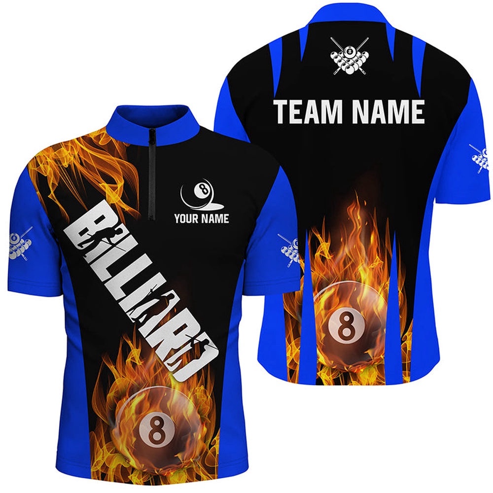 Flame 8 Ball Pool Fire Billiard Shirts Custom Blue And Black Billiard Jerseys, Personalized Billiard Team Jersey Shirt Flame 8 Ball Pool Fire Billiard Shirts Custom Blue And Black Billiard Jerseys, Personalized Billiard Team Jersey Shirt