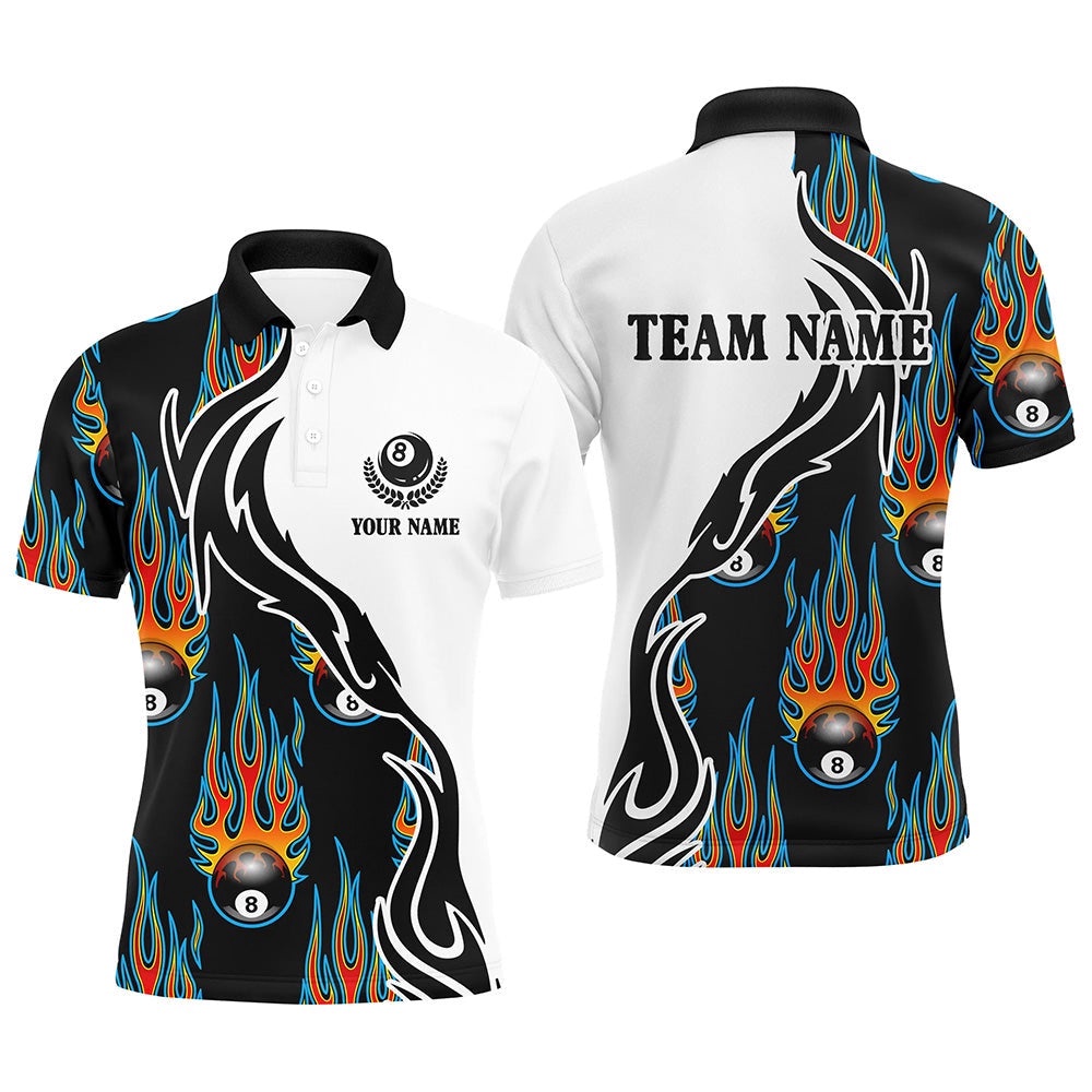 Flaming 8 Ball Billiard Pattern Custom Name Polo Shirts, Custom Basis Design Pool Shirts, Personalized Billiard Polo Shirt Flaming 8 Ball Billiard Pattern Custom Name Polo Shirts, Custom Basis Design Pool Shirts, Personalized Billiard Polo Shirt