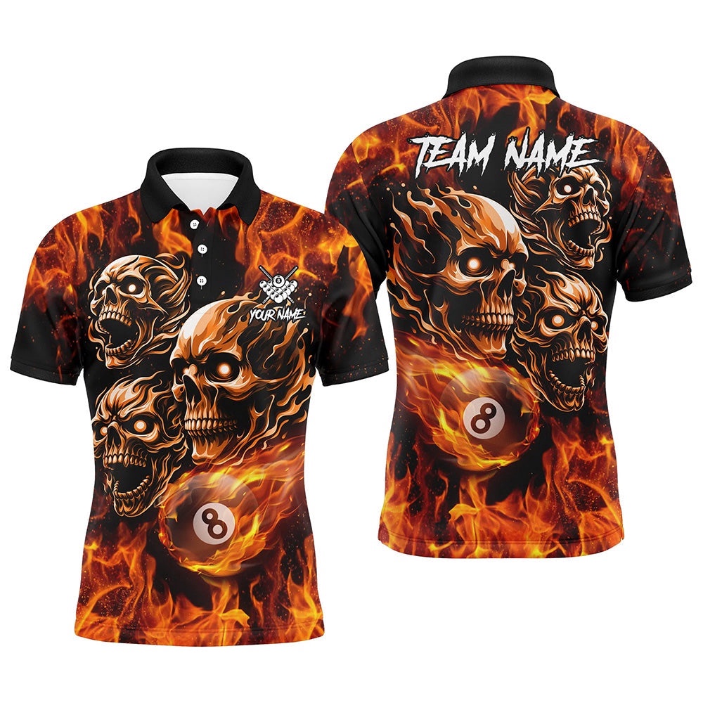 Flaming 8 Ball Pool Custom Skull Billiard Shirts, Team League Billiard Polo, Personalized Billiard Polo Shirt Flaming 8 Ball Pool Custom Skull Billiard Shirts, Team League Billiard Polo, Personalized Billiard Polo Shirt