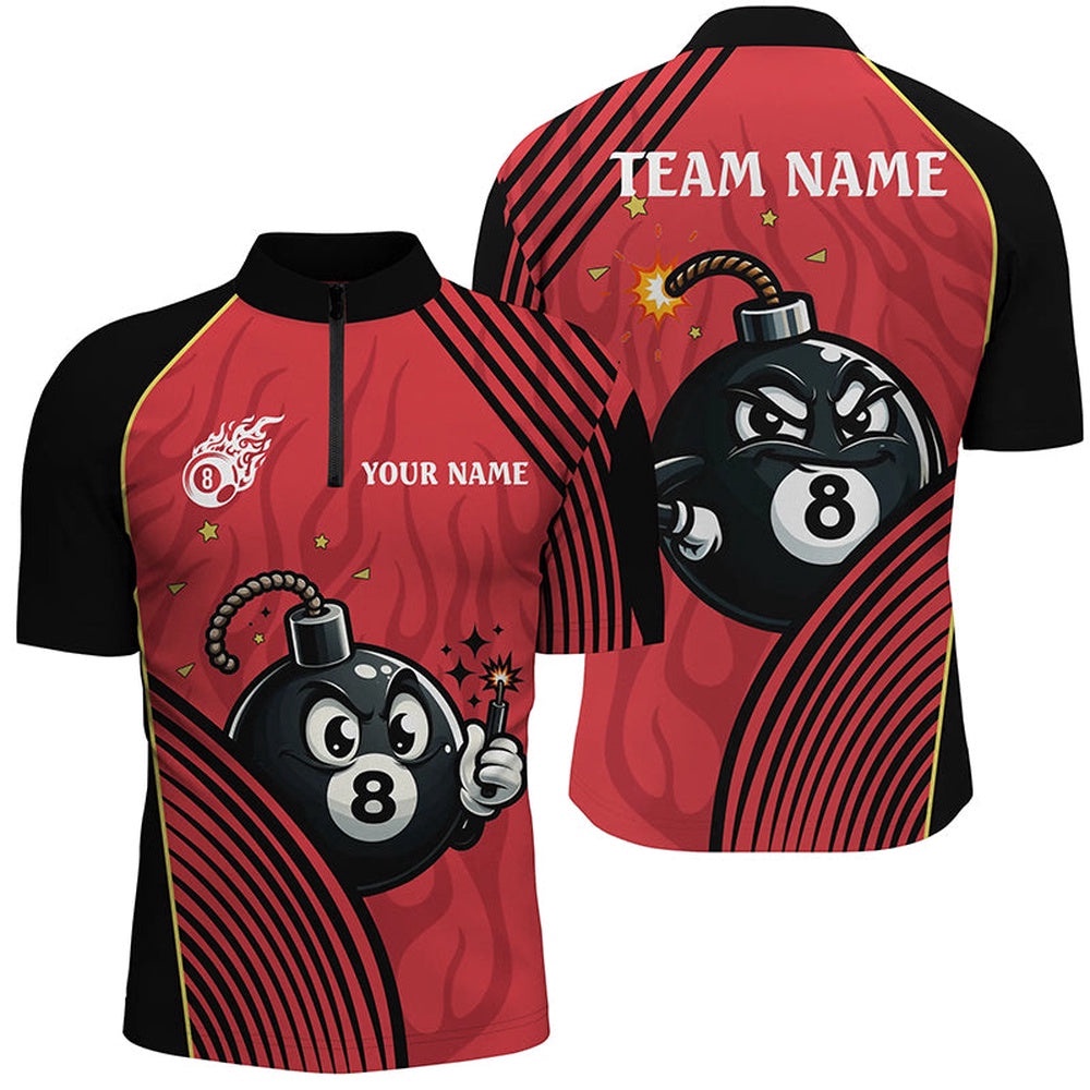 Funny 8 Ball Pool Bomb Black Red Billiard Jersey Shirts Custom Ball 8 Billiards Shirts Funny, Personalized Billiard Team Jersey Shirt