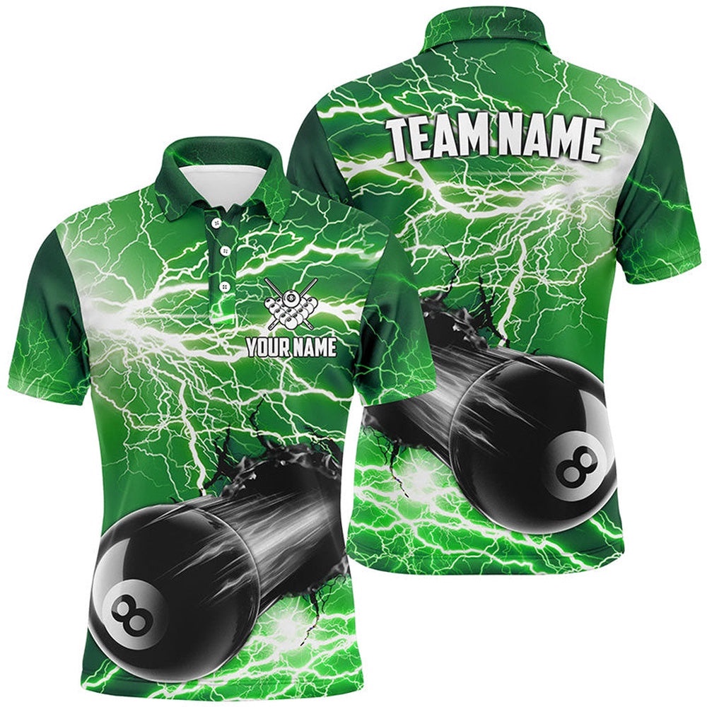 Funny 8 Ball Pool Rush Out Custom Thunder Lightning Green Polo Shirts Best Billiard Team Shirts, Personalized Billiard Polo Shirt Funny 8 Ball Pool Rush Out Custom Thunder Lightning Green Polo Shirts Best Billiard Team Shirts, Personalized Billiard Polo Shirt