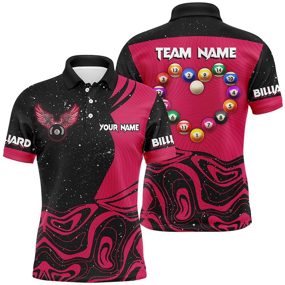 Funny Billiard Balls Heart Custom Polo & Polo Shirts, Pink Billiard Polo, Personalized Billiard Polo Shirt Funny Billiard Balls Heart Custom Polo & Polo Shirts, Pink Billiard Polo, Personalized Billiard Polo Shirt