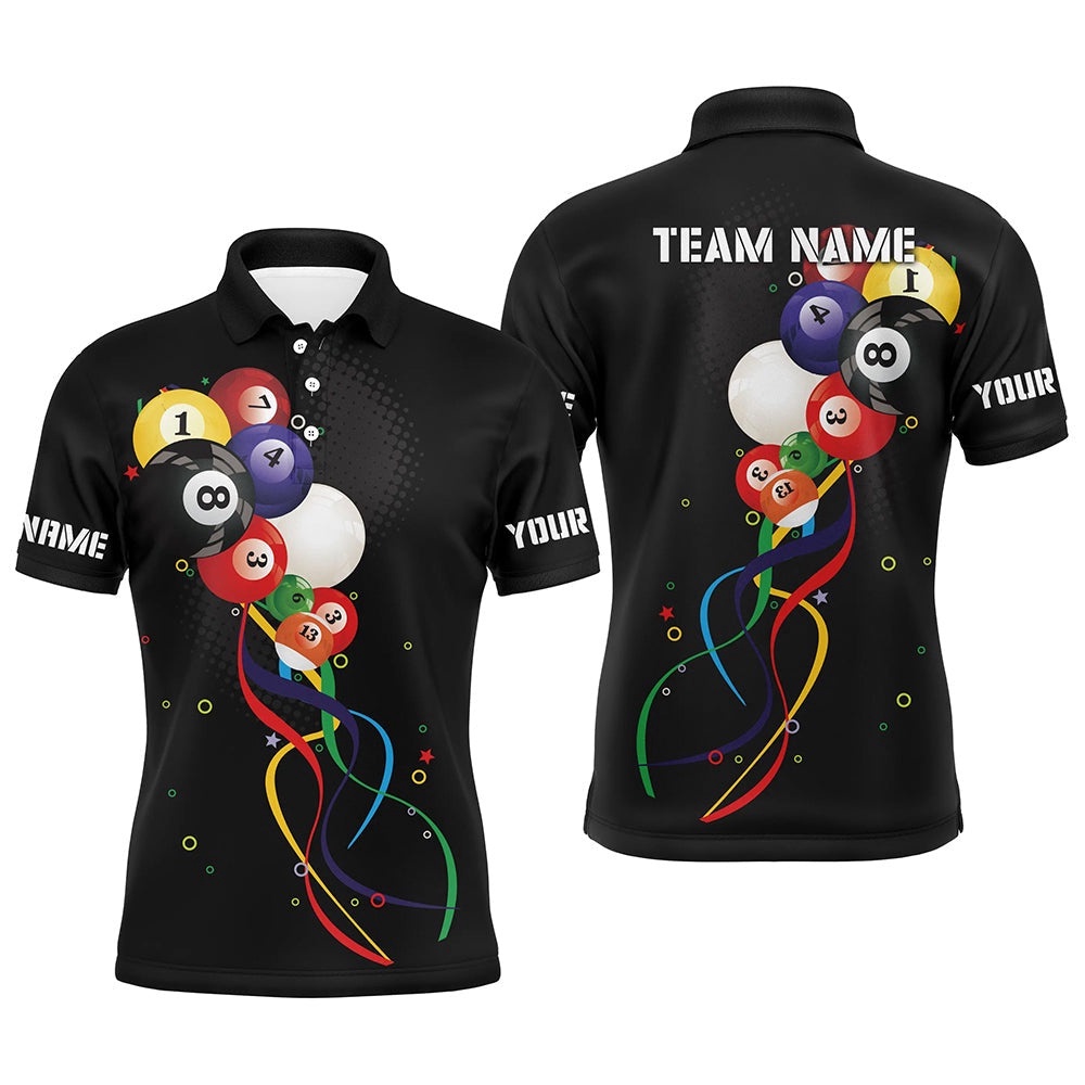 Funny Billiard Bubbles 3D Polo Shirts, Custom Name Unique Billiard Shirts, Personalized Billiard Polo Shirt