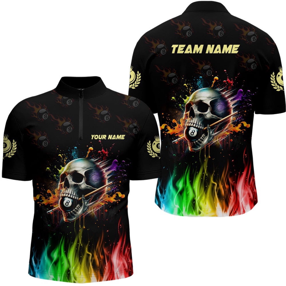Funny Billiard Colorful Skull Jersey Shirts, Custom Team Name Billiard Attire, Personalized Billiard Team Jersey Shirt Funny Billiard Colorful Skull Jersey Shirts, Custom Team Name Billiard Attire, Personalized Billiard Team Jersey Shirt
