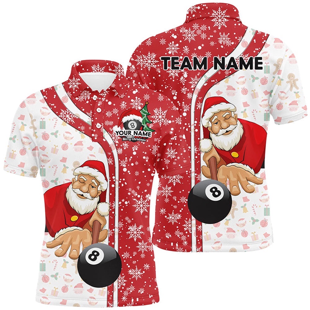 Funny Christmas Santa Play Pool Red Billiard 8 Ball Snowflake Polo Shirts, Personalized Billiard Polo Shirt Funny Christmas Santa Play Pool Red Billiard 8 Ball Snowflake Polo Shirts, Personalized Billiard Polo Shirt