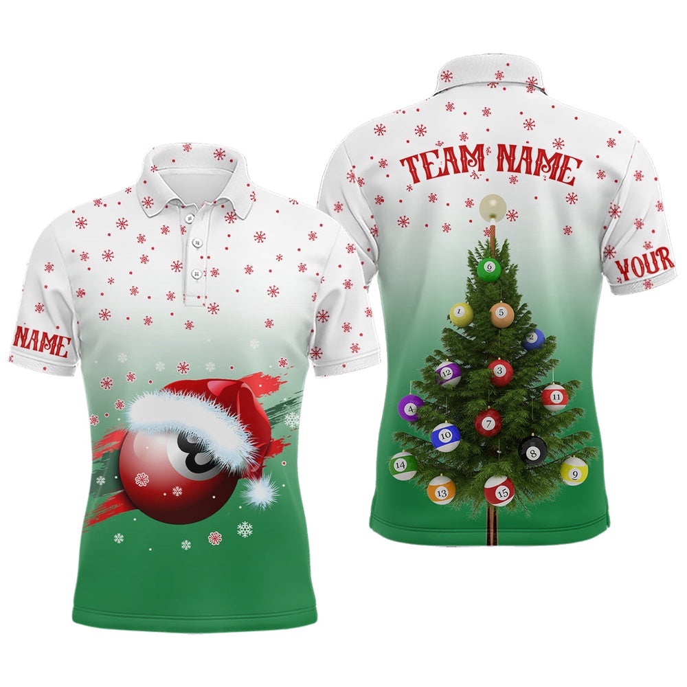 Funny Christmas Tree Billiard Balls Green 3D Polo Shirts, Christmas Shirt Ideas, Personalized Billiard Polo Shirt