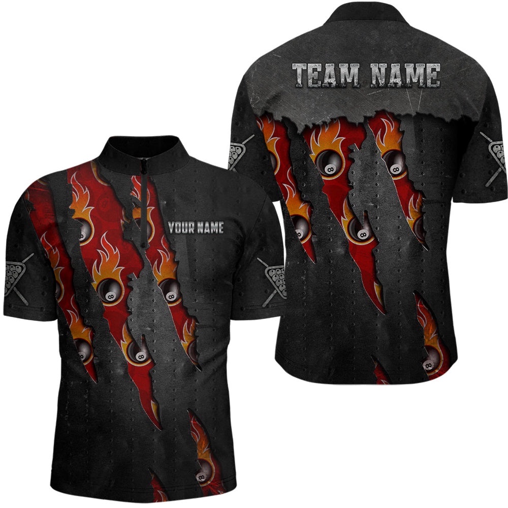 Funny Flaming 8 Ball Pattern Custom Billiard Jersey Shirt Pool Player Outfit, Personalized Billiard Team Jersey Shirt
