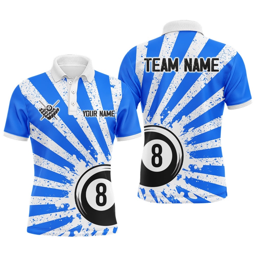 Funny Grunge Billiard 8 Ball Polo & Polo Shirts Custom Blue 8 Ball Pool Polo Attire, Personalized Billiard Polo Shirt
