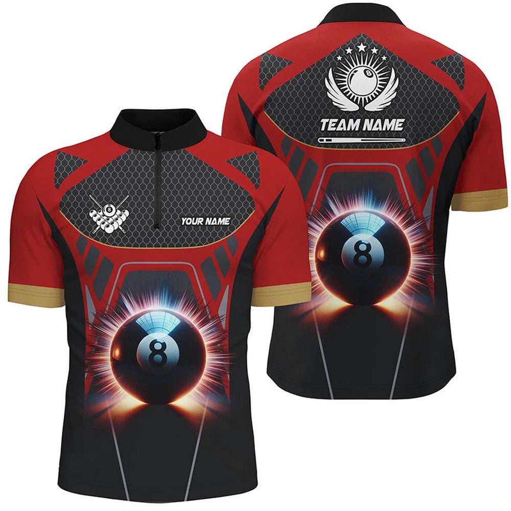 Glowing 8 Ball Pool Billiard Jersey Shirts Custom 3D Billiard Sport Jersey Red, Personalized Billiard Team Jersey Shirt
