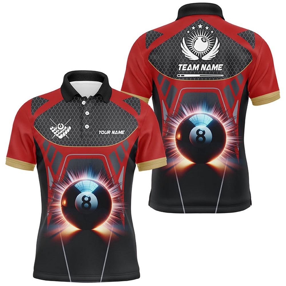 Glowing 8 Ball Pool Billiard Polo Shirts Custom 3D Billiards Sport Polo Red, Personalized Billiard Polo Shirt Glowing 8 Ball Pool Billiard Polo Shirts Custom 3D Billiards Sport Polo Red, Personalized Billiard Polo Shirt