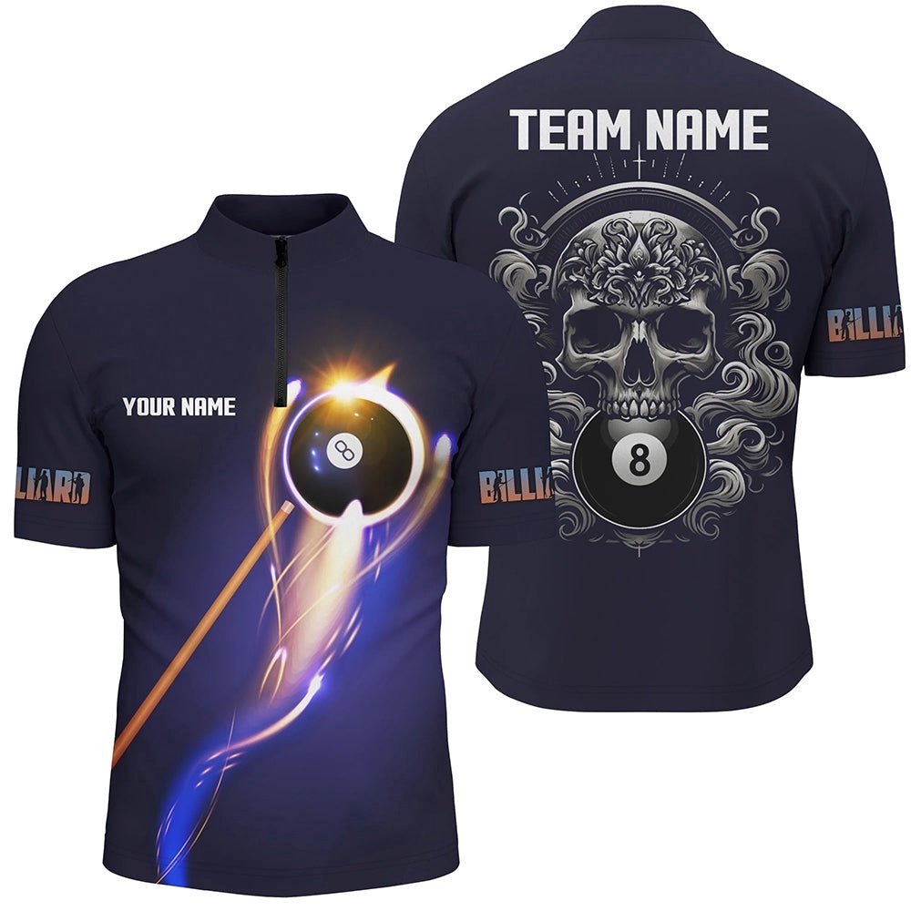 Glowing 8 Ball Pool Billiard Shirts Custom Skull Billiard Jersey, Pool Uniform, Personalized Billiard Team Jersey Shirt