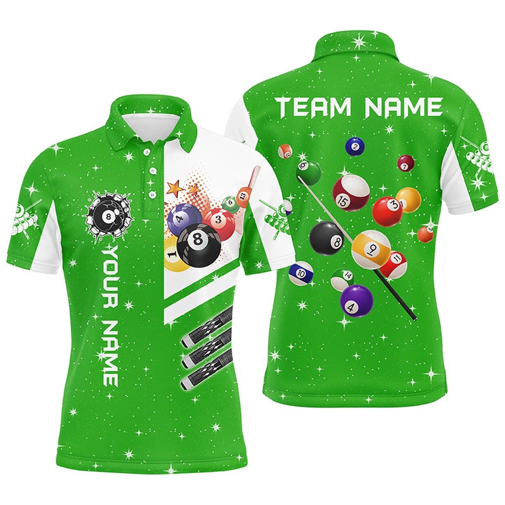 Green 3D Billiard Balls Polo Shirts Custom Name Billiard Team League Polo, Personalized Billiard Polo Shirt Green 3D Billiard Balls Polo Shirts Custom Name Billiard Team League Polo, Personalized Billiard Polo Shirt