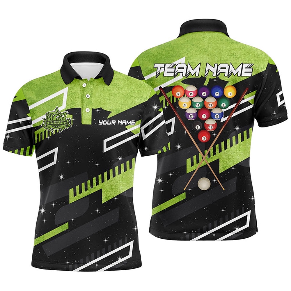 Green 8 Ball Galaxy Billiards Polo Shirts Custom 3D Billiard Polo Shirts, Personalized Billiard Polo Shirt