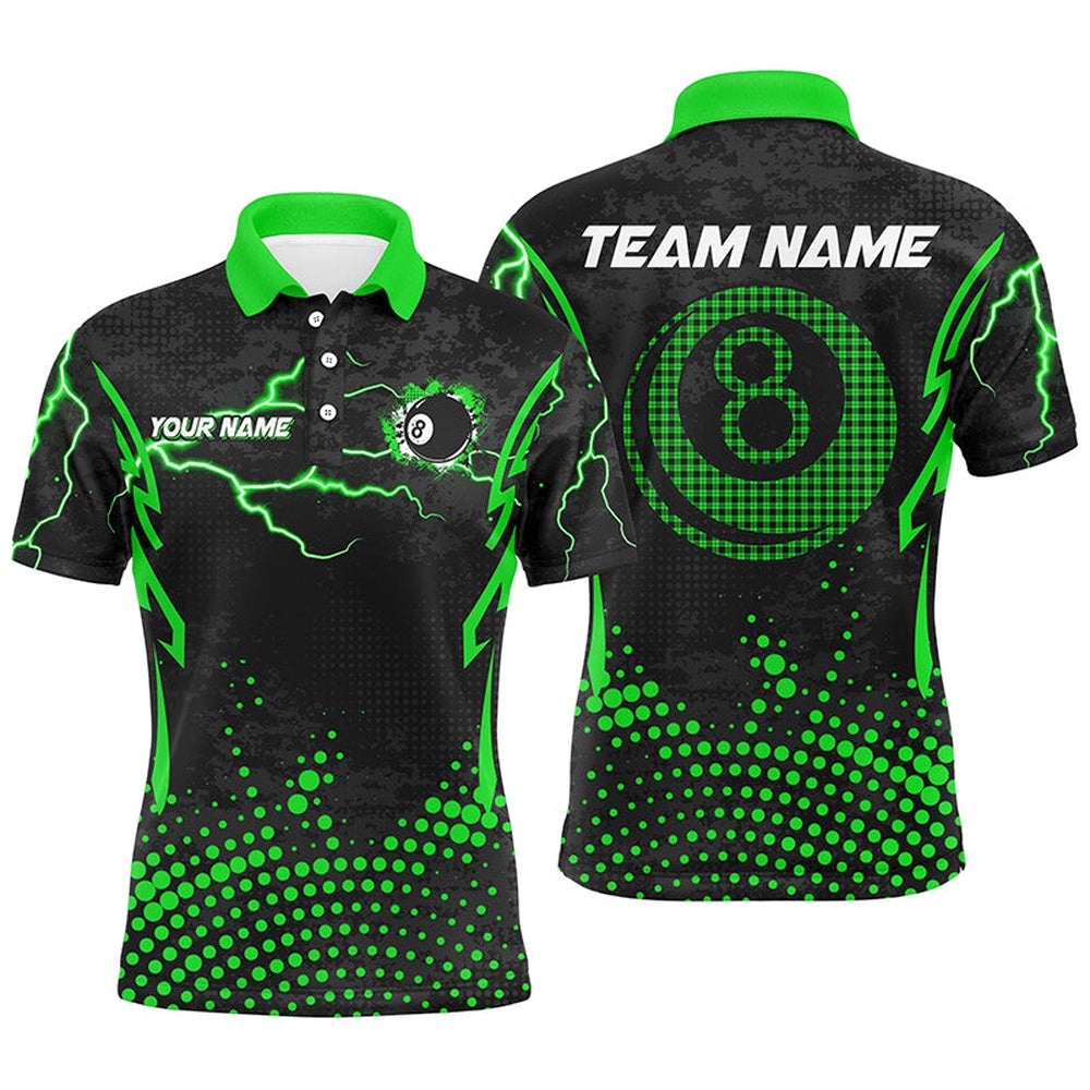 Green 8 Ball Point 3D Billiard Polo Shirts Best Custom Billiards Apparel Clothing, Personalized Billiard Polo Shirt