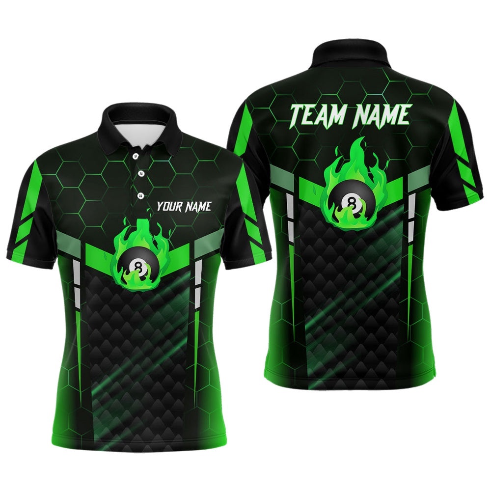 Green Fire 8 Ball Billiard 3D Polo Shirts, Custom 8 Ball Pool Team Polo, Personalized Billiard Polo Shirt Green Fire 8 Ball Billiard 3D Polo Shirts, Custom 8 Ball Pool Team Polo, Personalized Billiard Polo Shirt