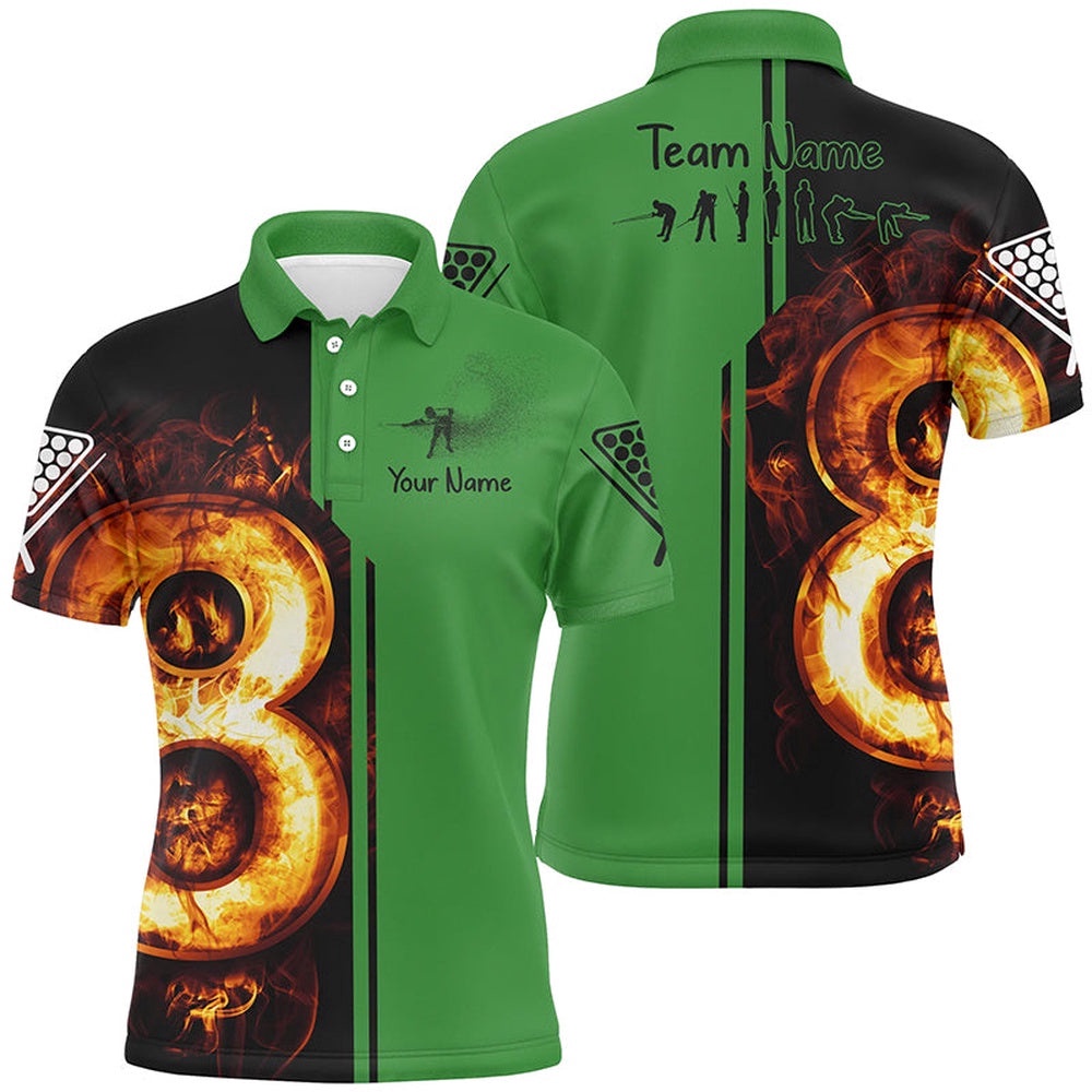 Green Funny Pool Player 3D Fire 8 Ball Billiard Shirts, Personalized Billiard Polo Shirt Green Funny Pool Player 3D Fire 8 Ball Billiard Shirts, Personalized Billiard Polo Shirt