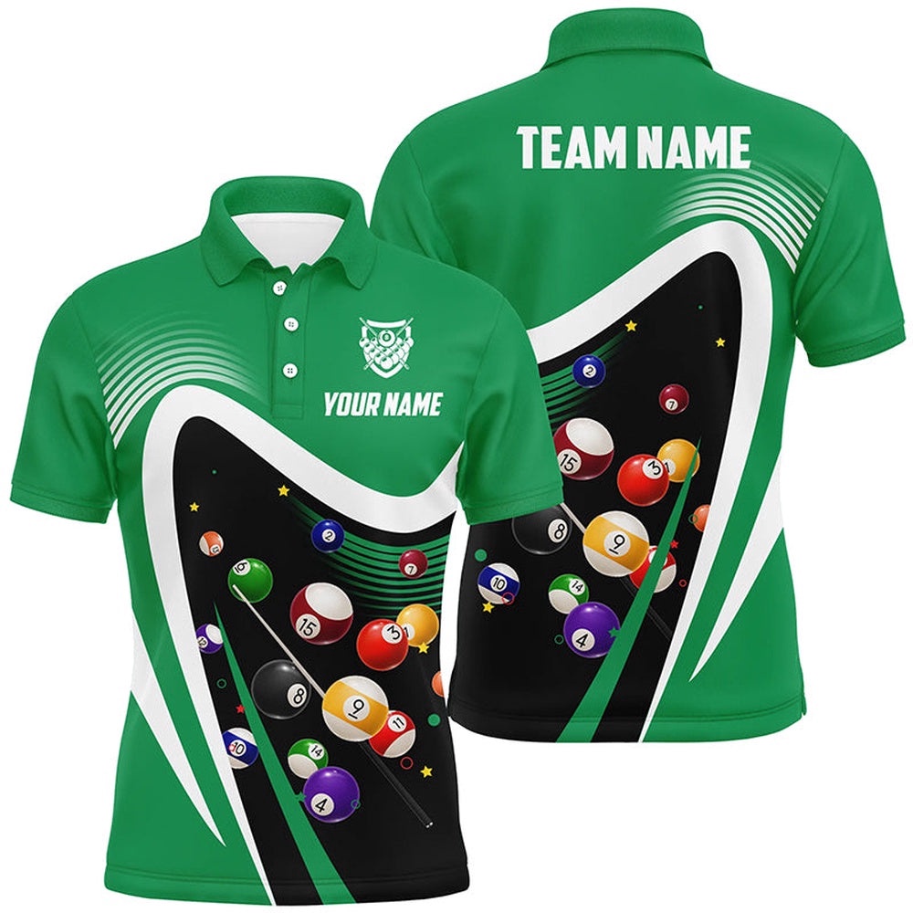 Green Sport Billiard Balls 3D Polo Shirts, Custom 8 Ball Billiard Team Polo, Personalized Billiard Polo Shirt Green Sport Billiard Balls 3D Polo Shirts, Custom 8 Ball Billiard Team Polo, Personalized Billiard Polo Shirt
