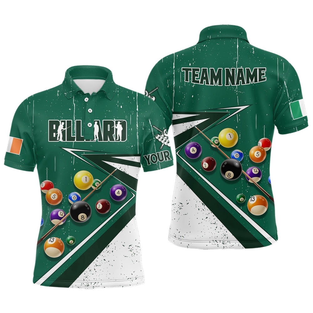 Green White 3D Billiard Balls Luckiest Polo Shirts Customized Billiard Polo For Patrick Day, Personalized Billiard Polo Shirt Green White 3D Billiard Balls Luckiest Polo Shirts Customized Billiard Polo For Patrick Day, Personalized Billiard Polo Shirt
