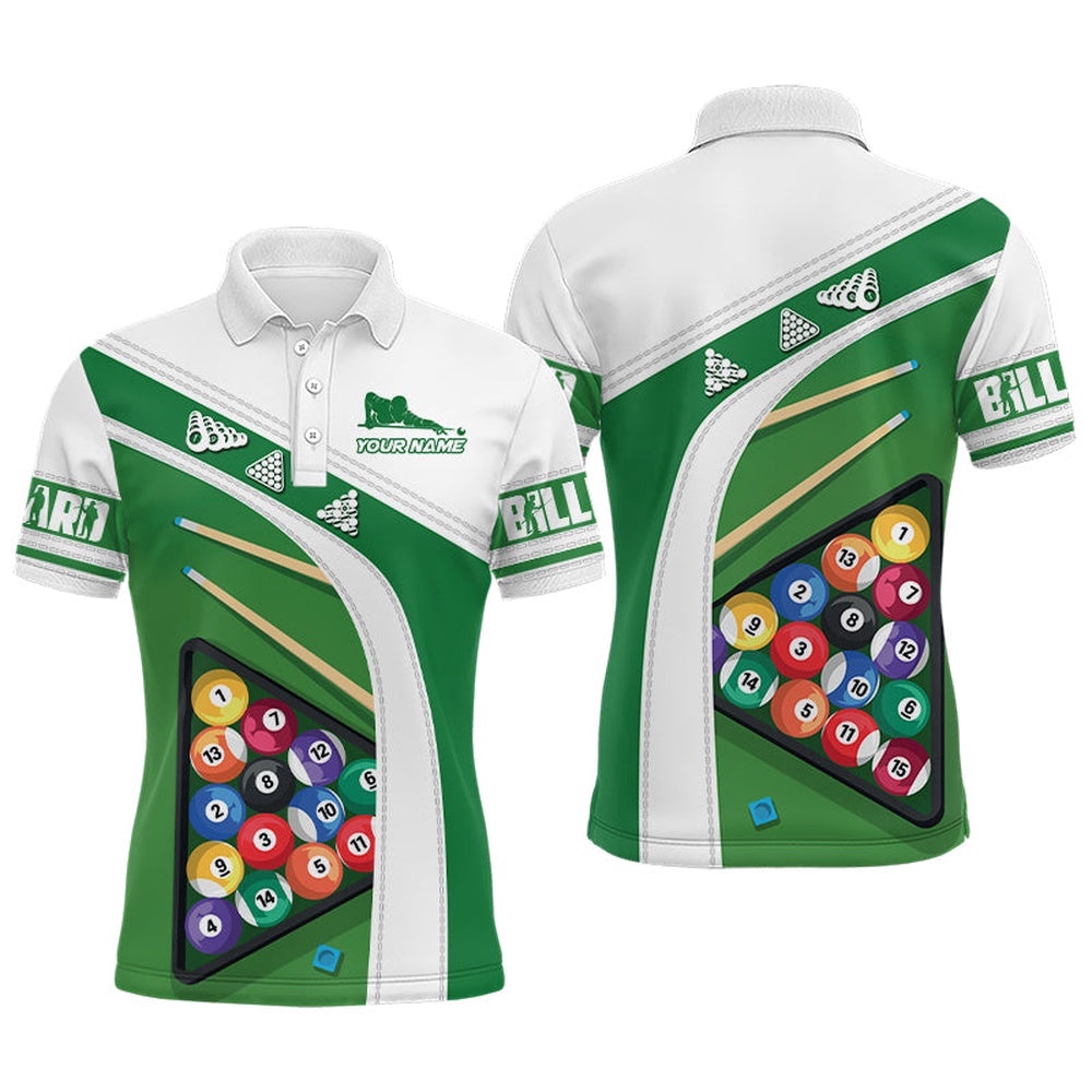 Green White Billiard Balls 3D Polo Shirts, Personalized Billiard Polo Shirt
