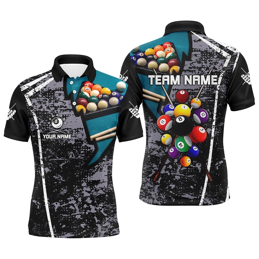 Grey Grunge Custom 3D Pool Balls Billiard Polo, Personalized Billiard Polo Shirt Grey Grunge Custom 3D Pool Balls Billiard Polo, Personalized Billiard Polo Shirt