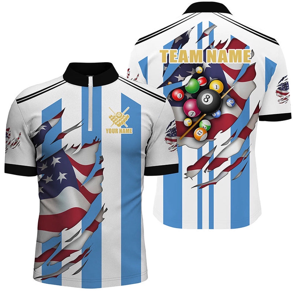 Grunge US Argentina Flag 3D Billiard Balls Pool Shirts Custom Patriotic Billiard Jerseys, Personalized Billiard Team Jersey Shirt