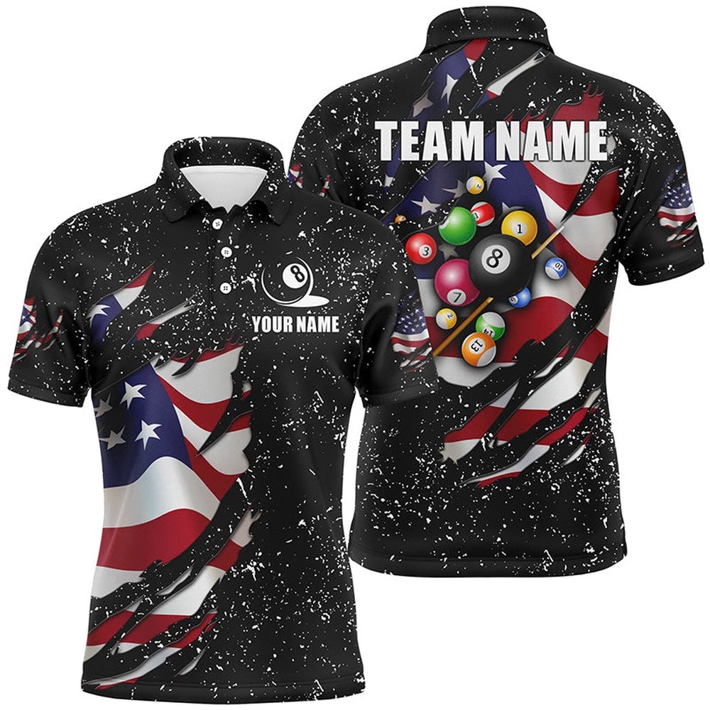 Grunge US Flag 3D Billiard Balls Polo Shirts Custom Patriotic Billiard Polo Attire, Personalized Billiard Polo Shirt Grunge US Flag 3D Billiard Balls Polo Shirts Custom Patriotic Billiard Polo Attire, Personalized Billiard Polo Shirt