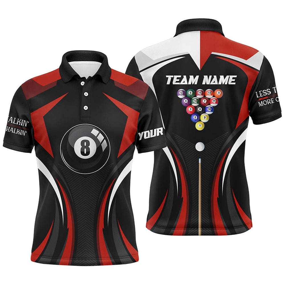 Less Talkin More Chalkin Billiard Balls Red Polo Shirts, 8 Ball Pool Polo, Personalized Billiard Polo Shirt