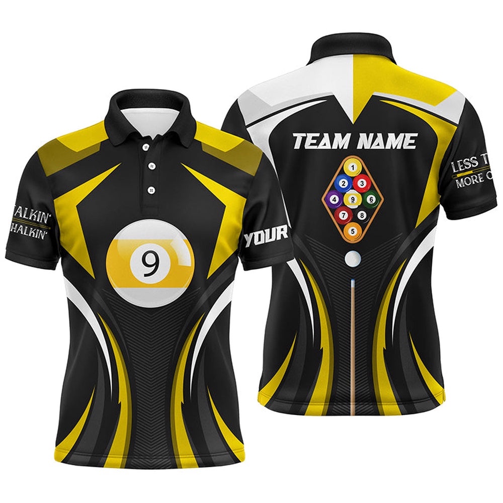 Less Talkin More Chalkin Billiard Balls Yellow Polo Shirts, 9 Ball Pool Shirts, Personalized Billiard Polo Shirt Less Talkin More Chalkin Billiard Balls Yellow Polo Shirts, 9 Ball Pool Shirts, Personalized Billiard Polo Shirt