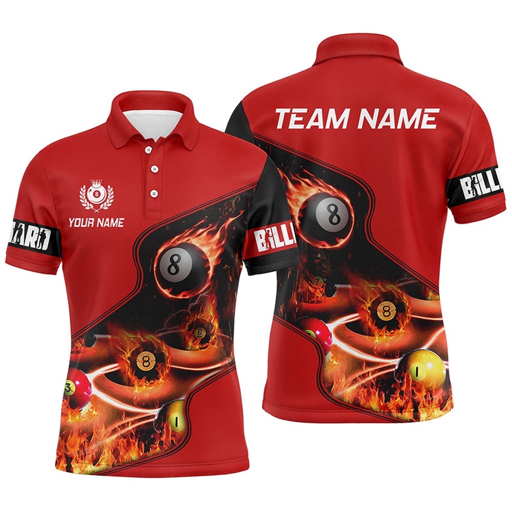 Master Billiard Balls Flame 3D Polo Shirts Custom Billiard Polo Red Pool Player, Personalized Billiard Polo Shirt