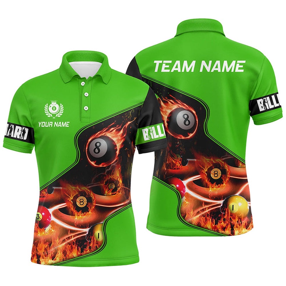 Master Billiard Balls Flame 3D Polo Shirts, Green Billiard Polo For Pool Player, Personalized Billiard Polo Shirt Master Billiard Balls Flame 3D Polo Shirts, Green Billiard Polo For Pool Player, Personalized Billiard Polo Shirt