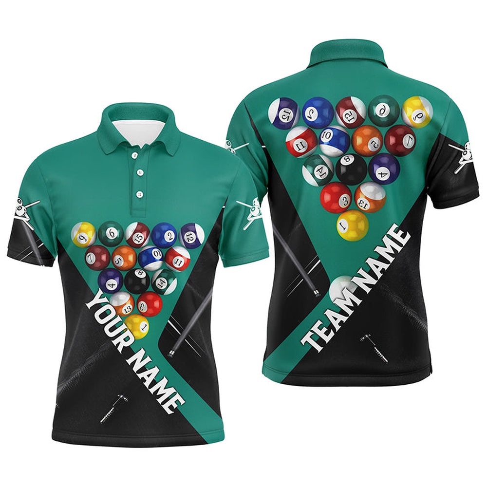 Name Green Billiard Balls 3D All Over Print Polo Shirts, Billiard Pool Team, Personalized Billiard Polo Shirt Name Green Billiard Balls 3D All Over Print Polo Shirts, Billiard Pool Team, Personalized Billiard Polo Shirt